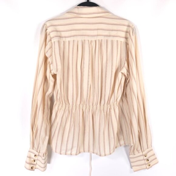 NWOT Free People Caitlin Top Beige Striped Tie Front Boho Blouse Size XS/TP - Picture 2 of 16